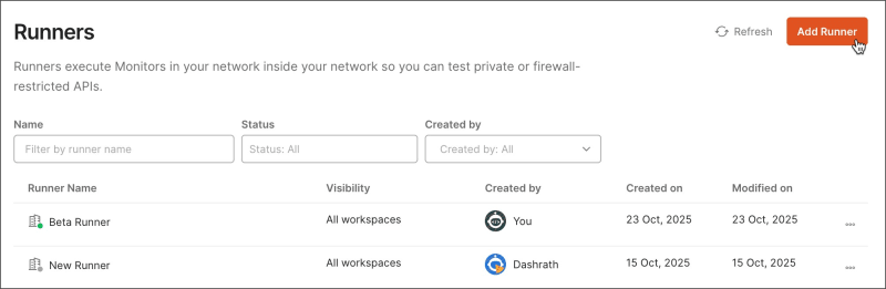 Add a runner from Runner settings