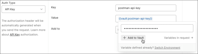 Add secret to Postman Vault