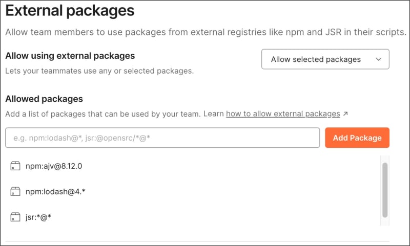 Allow selected external packages in your team