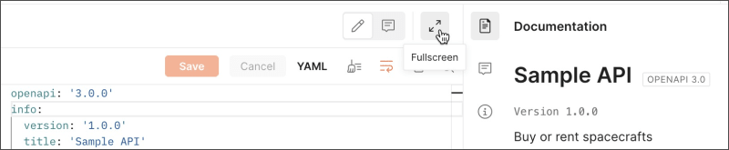 The fullscreen view for schema documentation