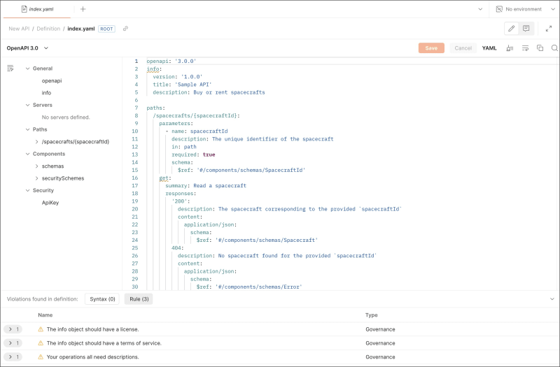 OpenAPI 3.0 rule violations in API Builder