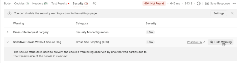 Select Hide warning in a security warning
