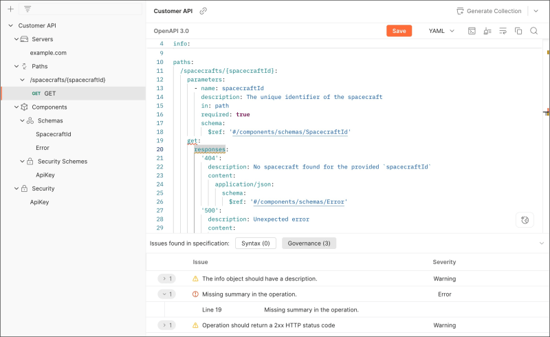 OpenAPI 3.0 rule violations in Spec Hub