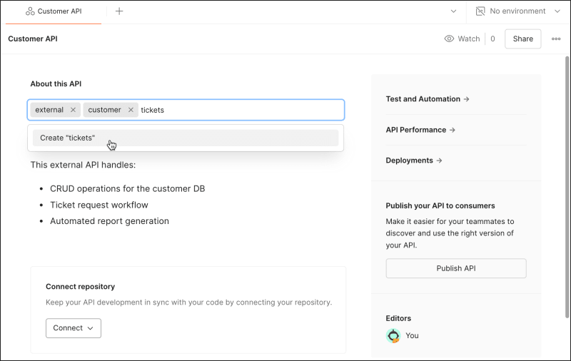 Add new tags to an API