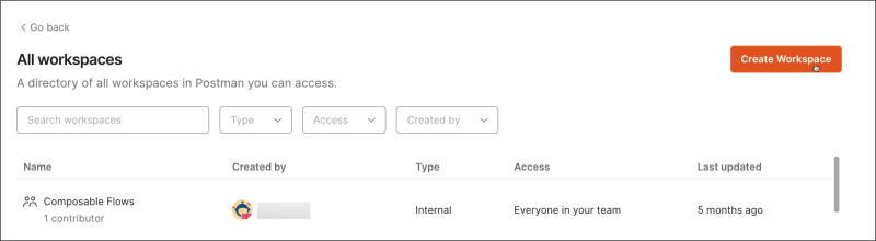 Create new workspace dashboard
