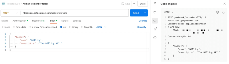 The API call in Postman