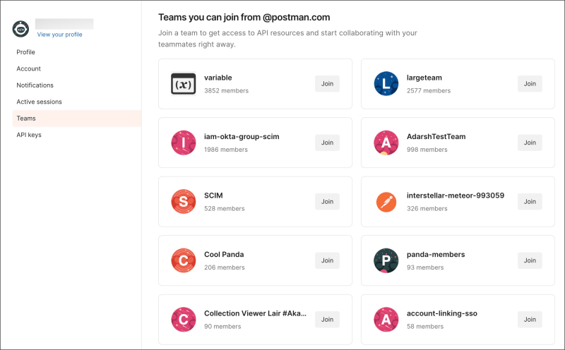 Discover teams in your profile settings