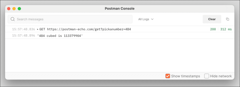 How logs look in the console
