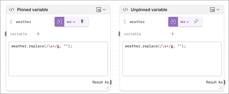 Pinned and unpinned variables