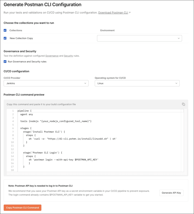 Generate the Postman CLI configuration