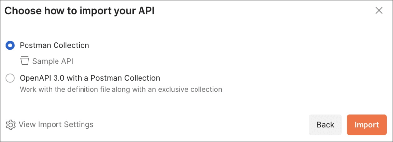API specification import options