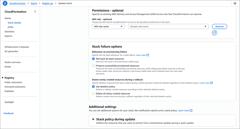Stack failure options