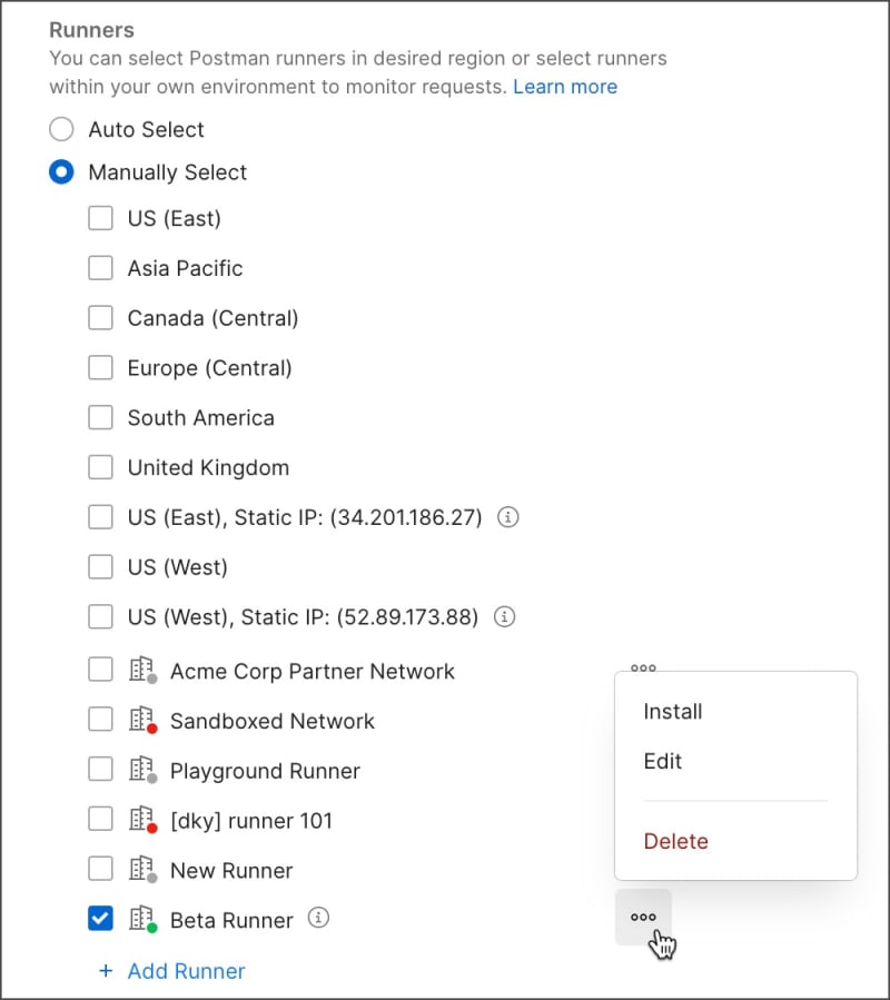 Manage a runner from a monitor