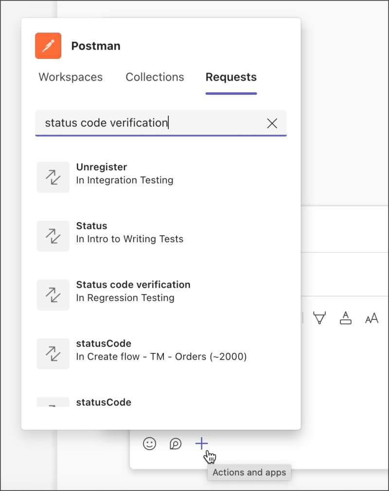 Share Postman elements in Teams