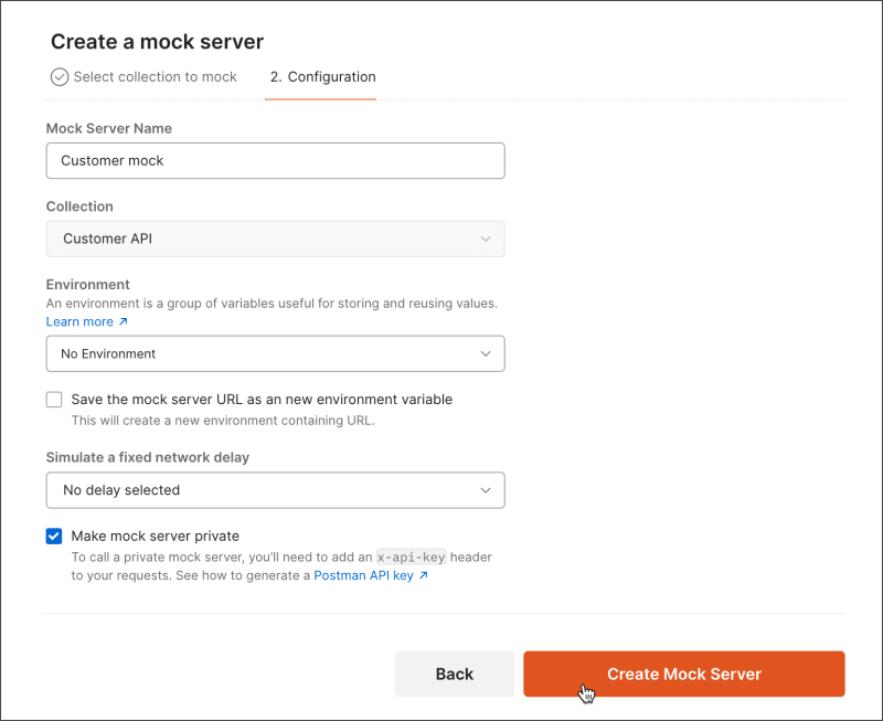 Configuring mock server details