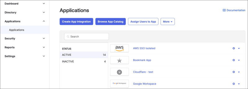 Create new Okta app