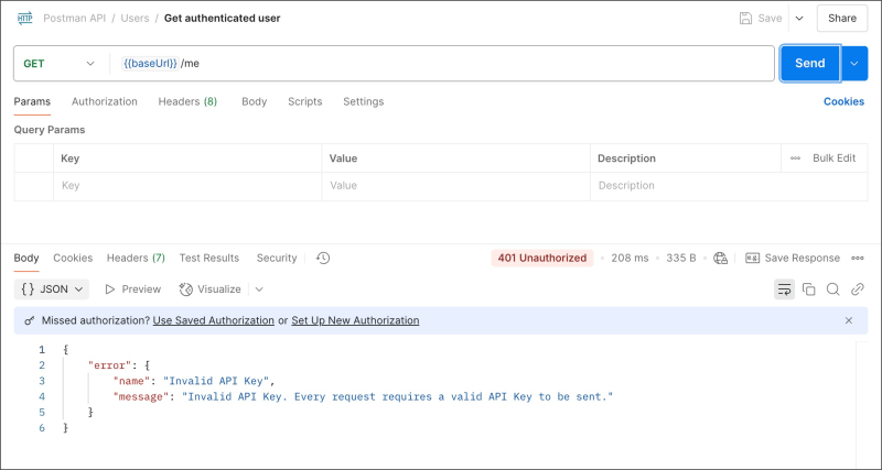 The Invalid API Key authentication error