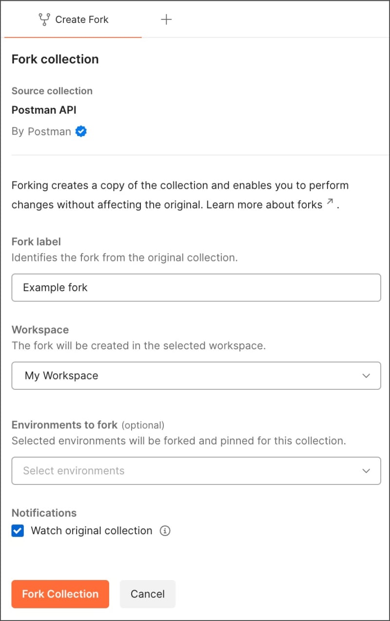 Fork the Postman API collection