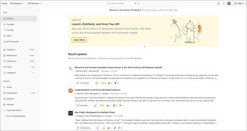 The Postman API Network interface