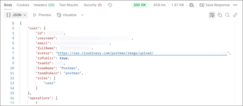 A successful Get authenticated user endpoint response