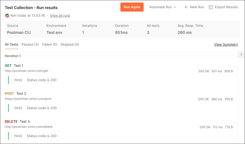 Postman CLI view collection run results