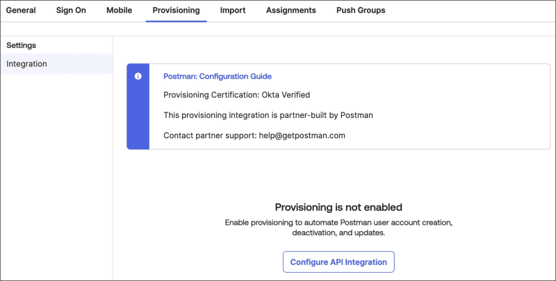 Configure API Integration in Okta Postman app