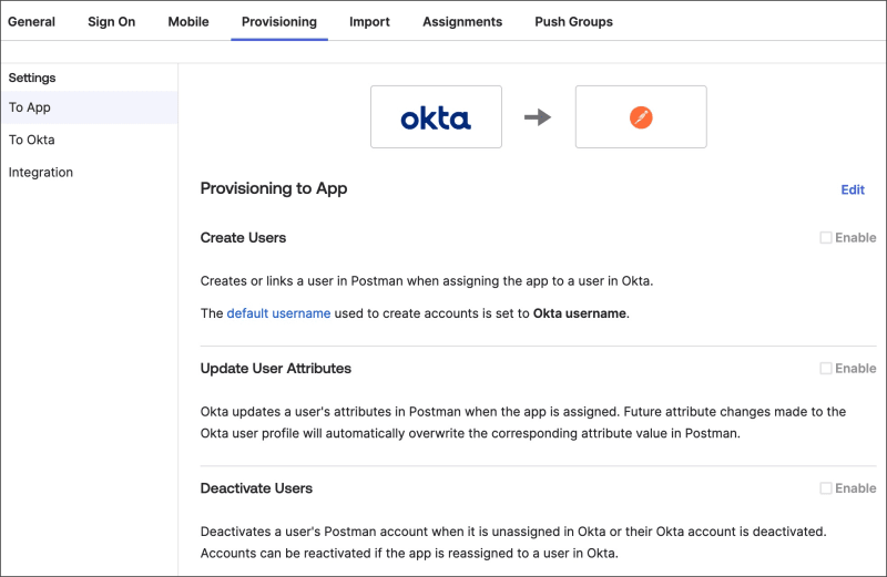 Configure features in Okta's Postman app