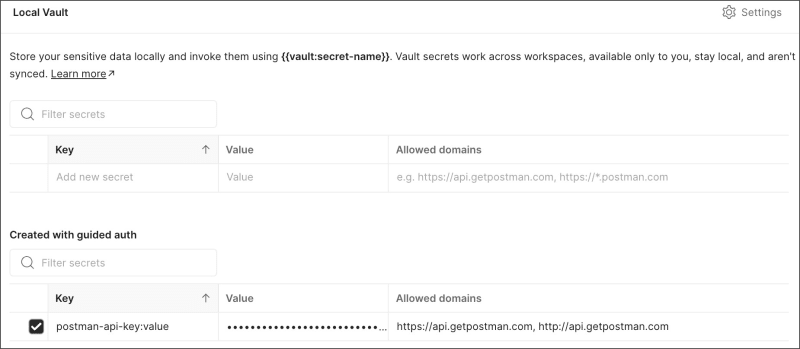 Vault secret created with Guided Auth