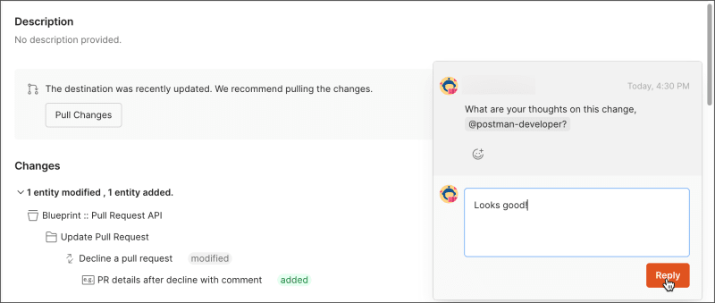 Reply to an inline comment on a pull review