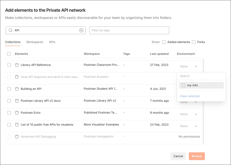 Add elements to your Private API Network