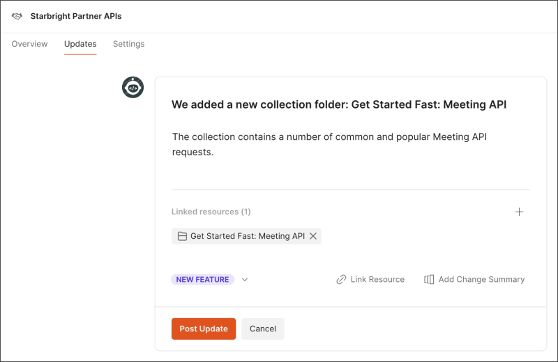 Post a workspace update in a Partner Workspace
