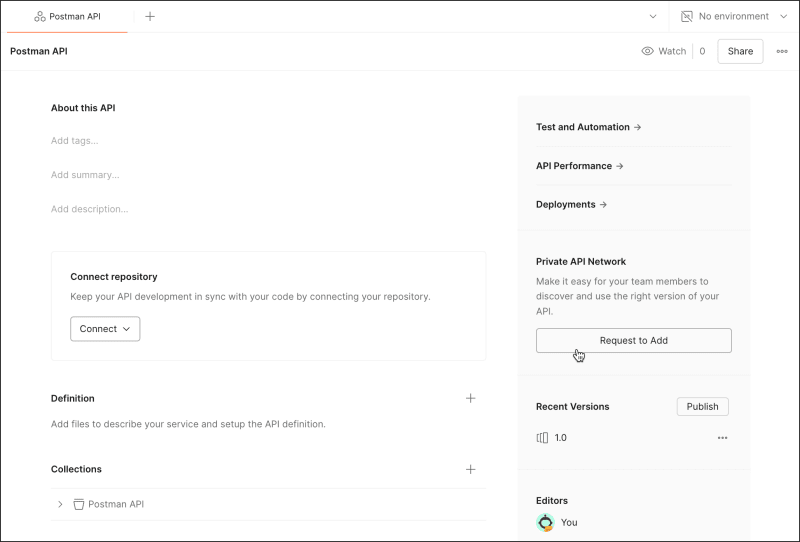 Request to add API to your Private API Network