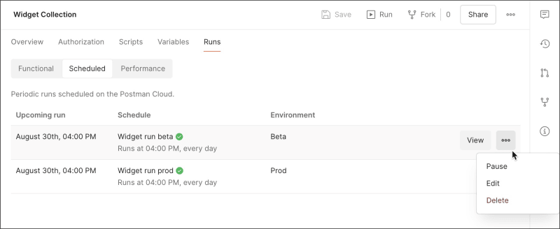 Scheduled runs tab