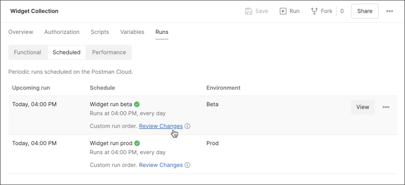 Review changes for scheduled runs