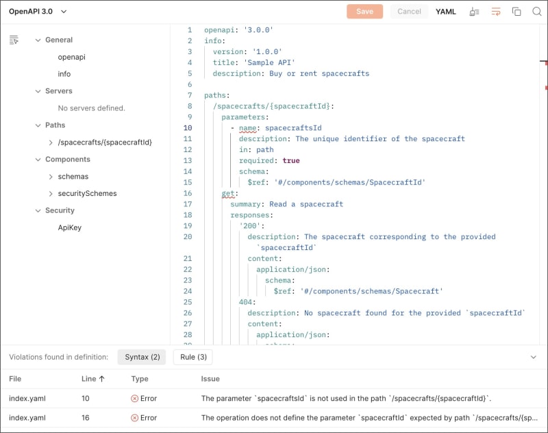 API definition error