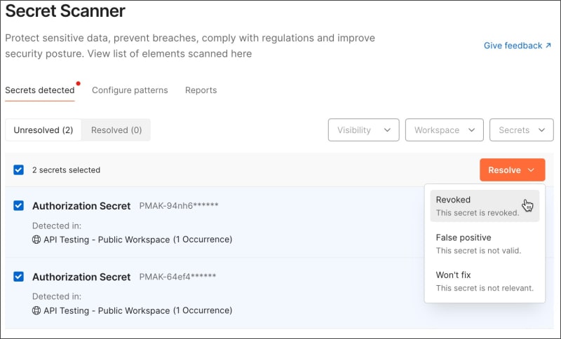 Bulk resolve detected secrets