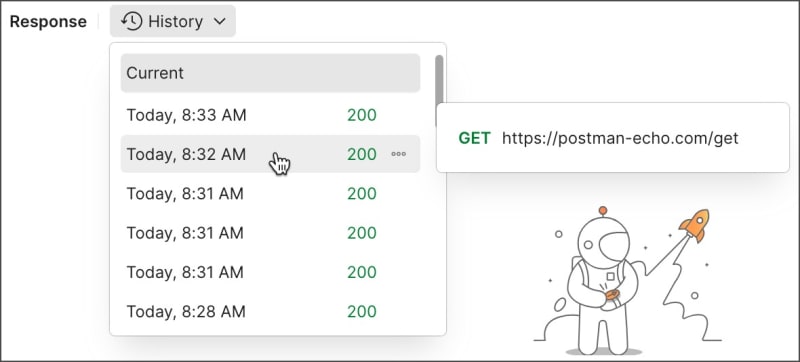 Select a request and response from your history