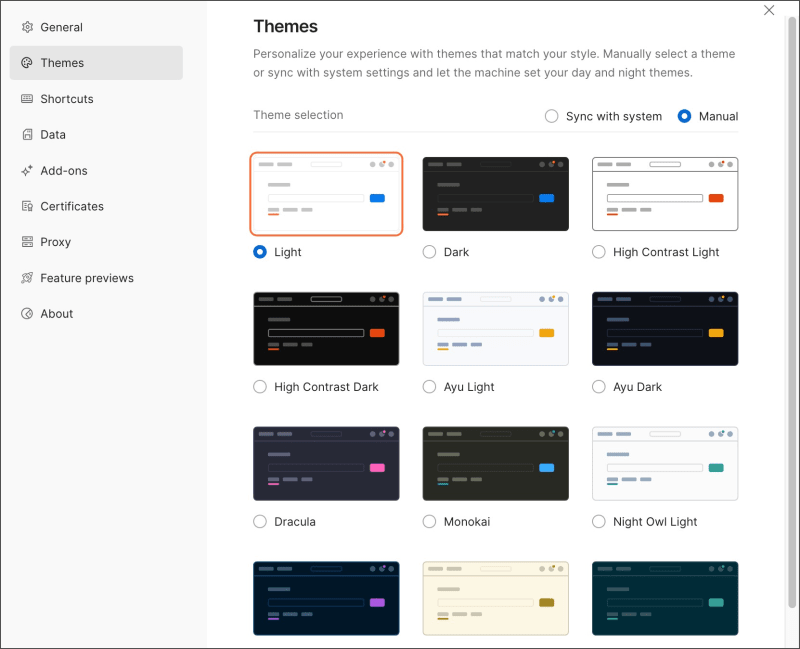 Manually select a theme