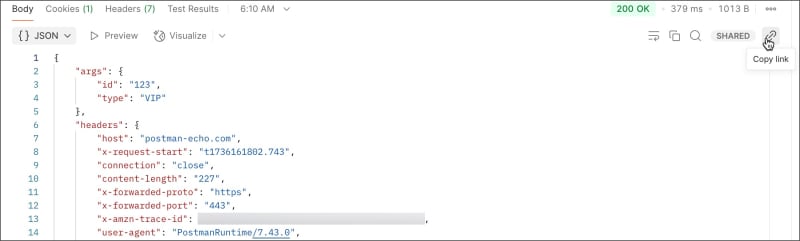 Share a request and response from your history