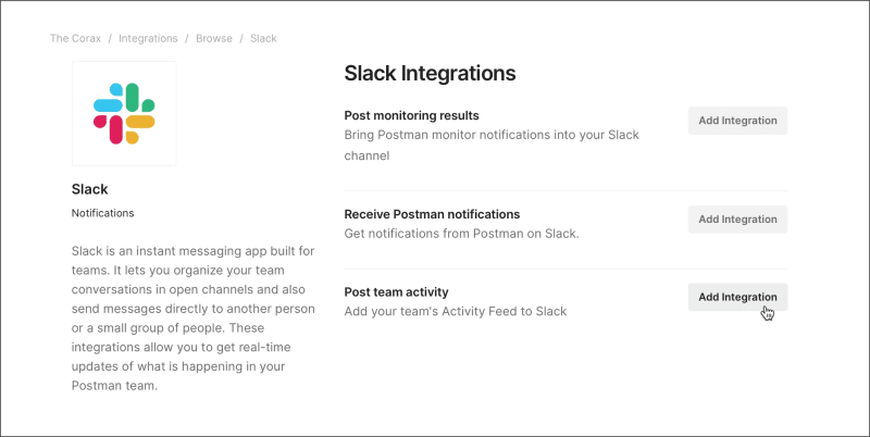 Select Slack team activity integration