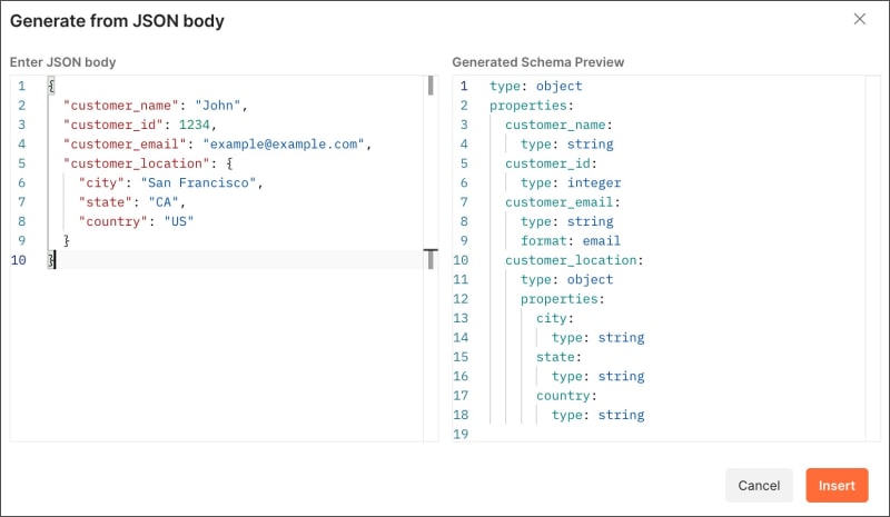 Generate schema from JSON body