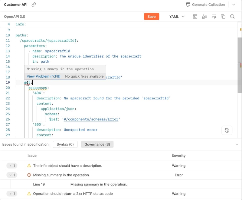 View rule violations in a specification