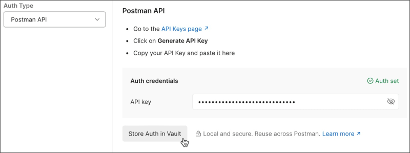 Store auth in Postman Vault