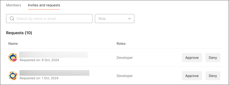 Review requests to join team