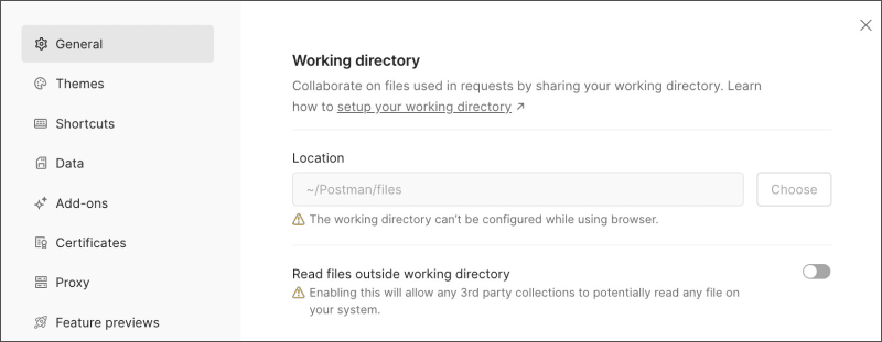 Working directory settings