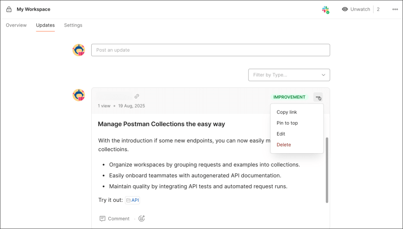 Share a workspace update