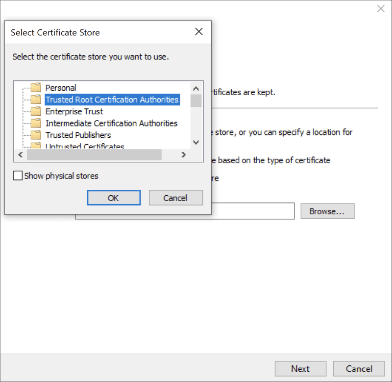 Select trust root crt authorities