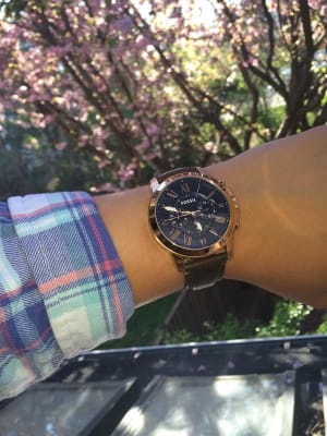 fossil men's grant quartz stainless steel and leather chronograph watch