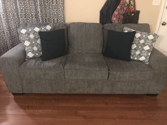 Redding Gray Chenille Sofa With Pillows Big Lots