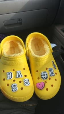 fuzzy crocs yellow